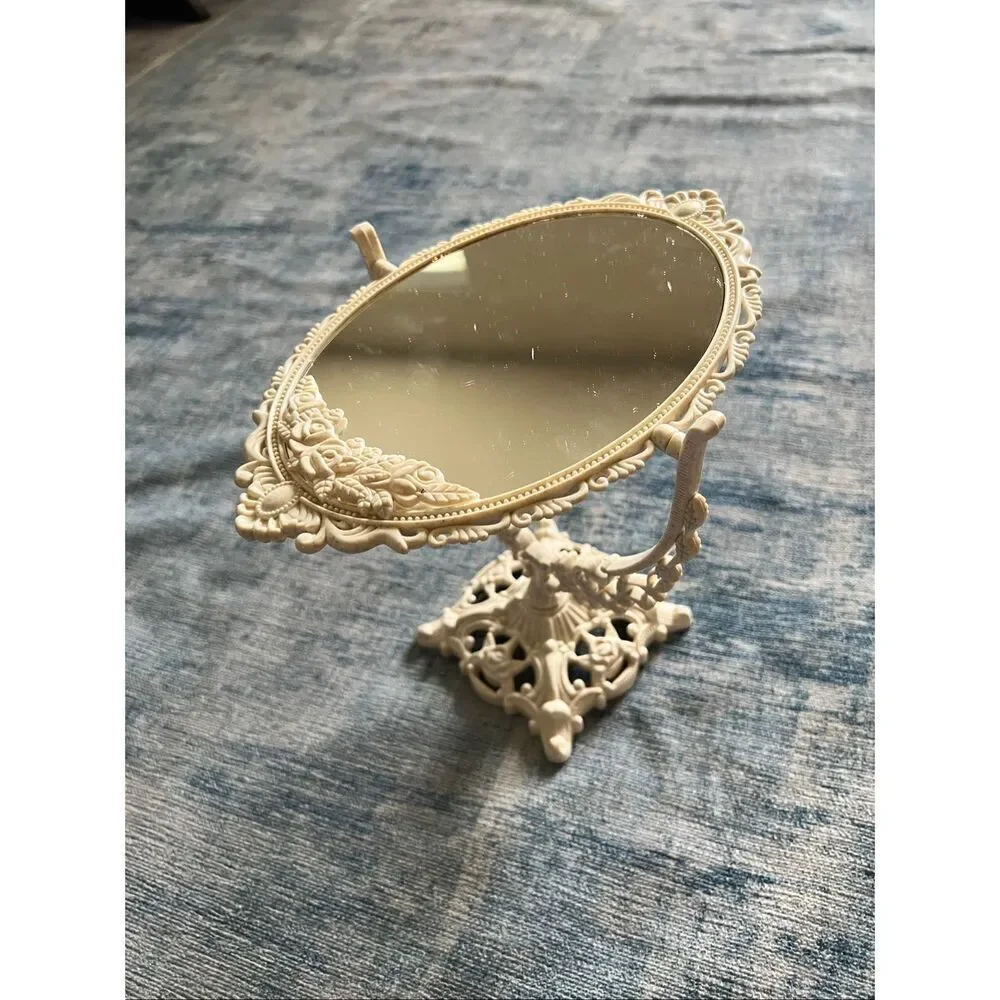NIB! Cream Beige Vintage Style Scroll Ornate Style Tabletop Vanity Mirror